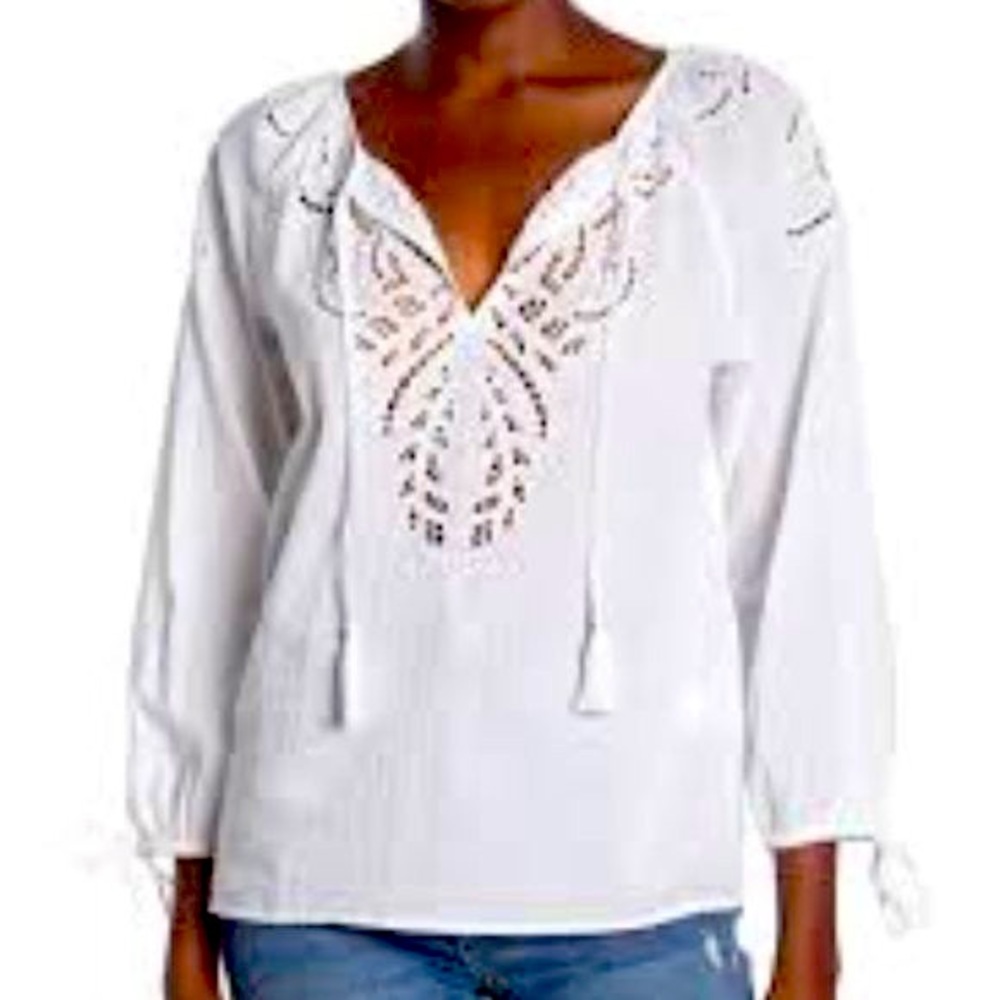 Lucky Brand White Vivienne Eyelet Blouse